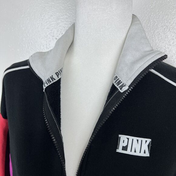 Pink Victoria's Secret Sweater Women Medium Black Colorblock Pullover 3/4 Zip - Picture 9 of 16